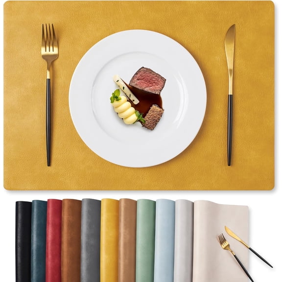 Vinyl Placemats Set of 4-12 X 17 Inch - Faux Leather 100% Waterproof Oil-Proof Wipeable PU Place Mats, Heat Resistant Reversible Table Mats for Kitchen, Dining, Outdoor