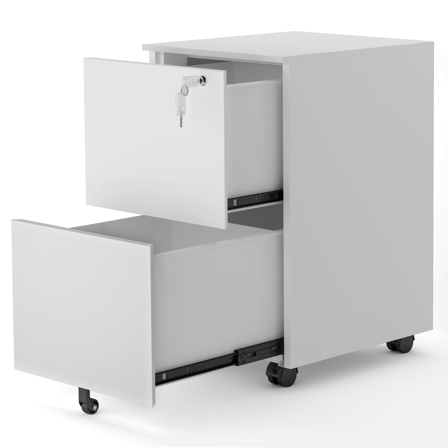 Kepooman 2-Drawer Mobile Steel File Cabinet with Lock for Legal/Letter Size, 15"L x 19.6"W x 24.4"H, White