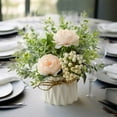 thumbnail image 4 of Table Decor Artificial Flowers Vase Small Fake Champagne Flower Arrangement Floral Arrangement for Tables centerpieces Kitchen Dining Room Decorations Flower in Vase Silk Roses, Beige, 4 of 6