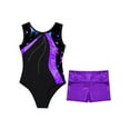 thumbnail image 4 of renvena Kids Girls Rhinestone Floral Dance 2 Piece Outfits Sleeveless Gymnastics Leotards with Shorts 4-14 A Purple 12, 4 of 7
