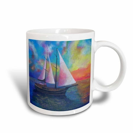 3dRose Bodrum Gulet Cruise- blue, boats, impressionism, orange, realism, sailboat, sails, Ceramic Mug,