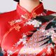 thumbnail image 5 of Cheongsam largo de satén con estampado de agujeros multicolor de otoño, talla grande, estilo retro, ajustado, para banquetes, pasarela, 5 of 6