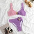 thumbnail image 2 of Trajes de baño de dos piezas para mujer Bloques de color Cómodo traje de baño de moda de cintura media para verano Púrpura Rosa S, 2 of 5