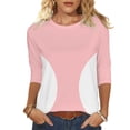 thumbnail image 1 of Camisetas de Manga 3/4 para Mujeres Impresas de Cuello Redondo Top de Moda Casual, Mezcla de Poliéster 95% 5% de Spandex para el Hogar Y el Uso Diario, 1 of 9