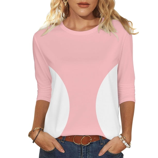 Camisetas de Manga 3/4 para Mujeres Impresas de Cuello Redondo Top de Moda Casual, Mezcla de Poliéster 95% 5% de Spandex para el Hogar Y el Uso Diario