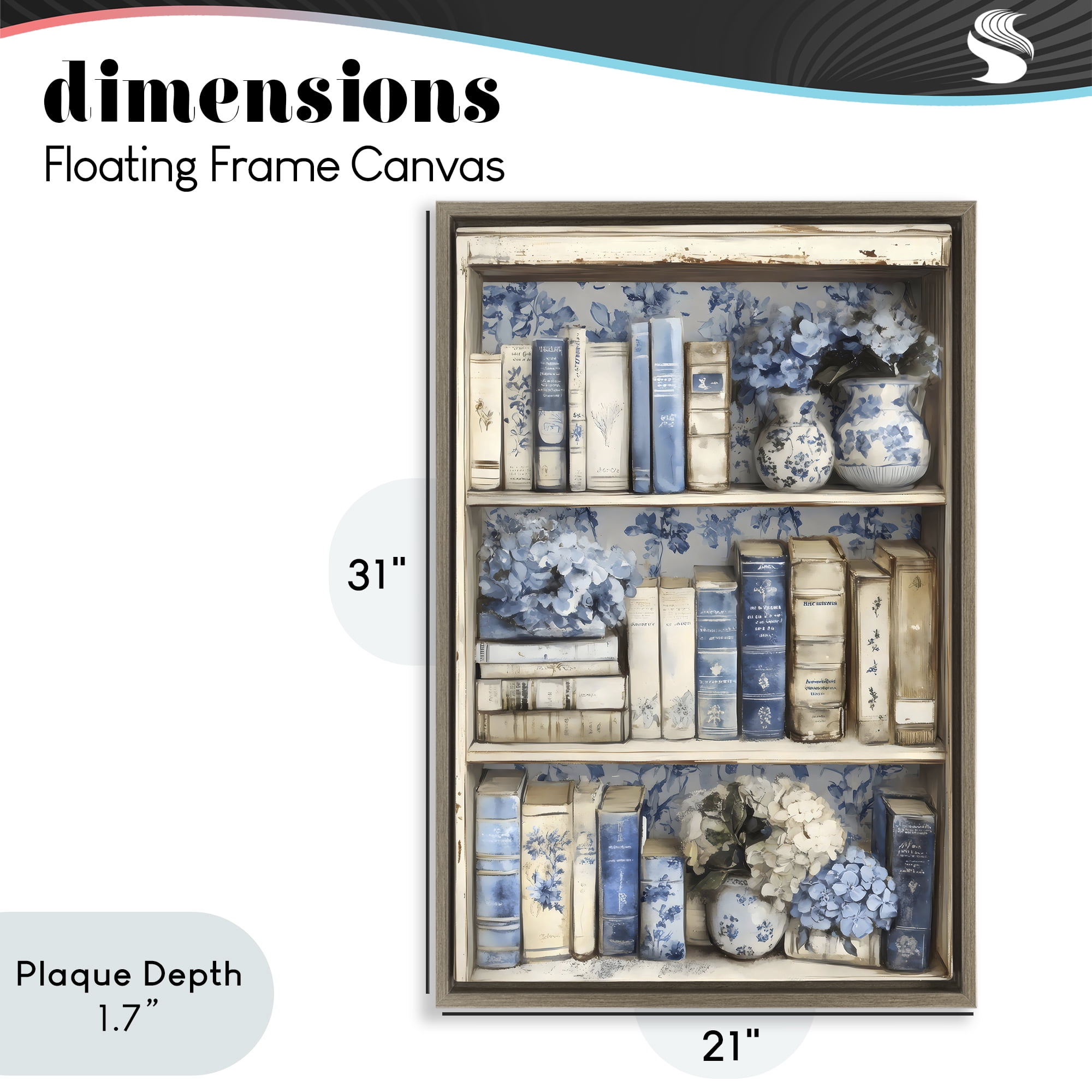 Stupell Industries Blue & Beige Bookcase Brown Framed Floater Canvas Wall Art, design by LSR Design Studio