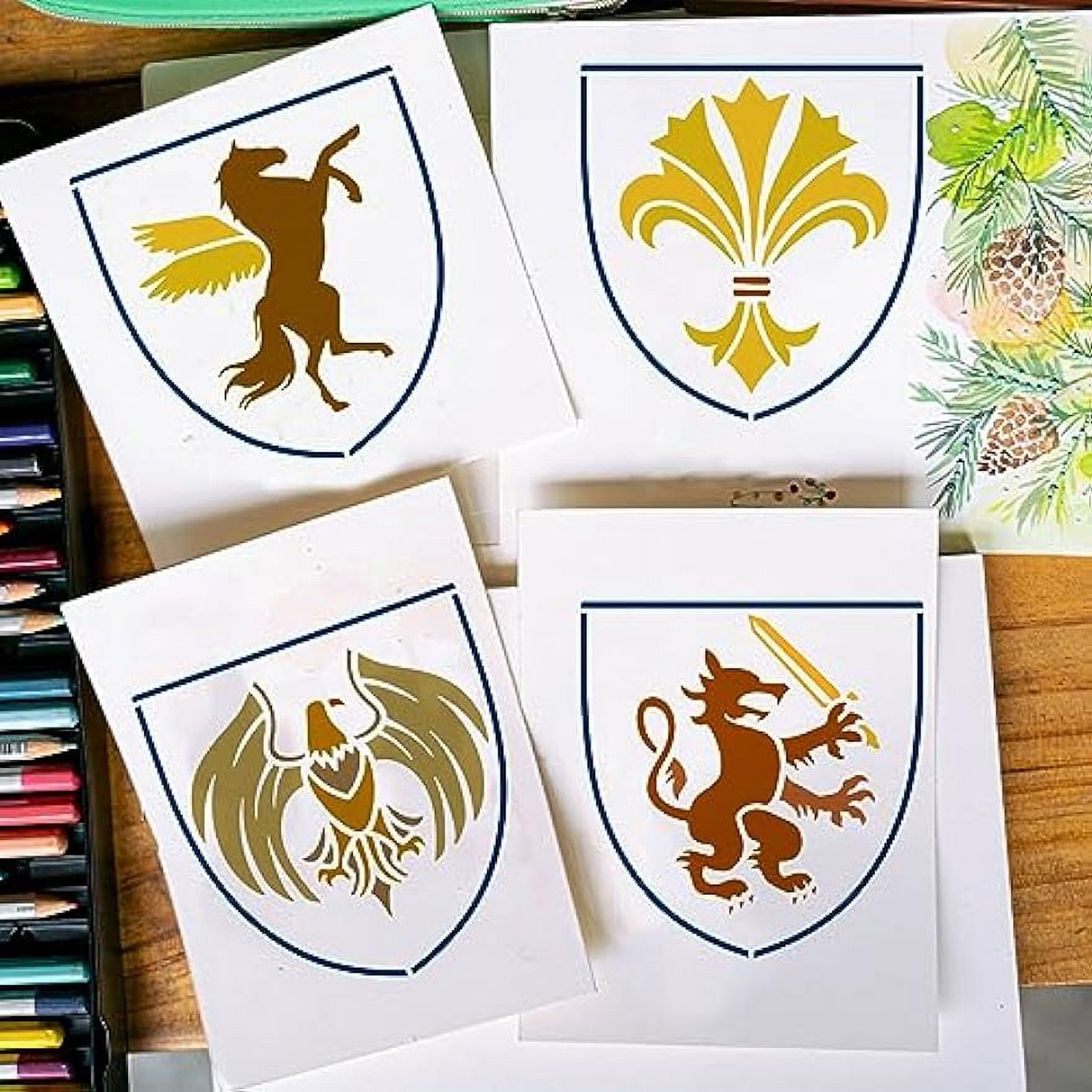 Heraldic Crest Coat of Arms Family Stencil 11.8x11.8inch Heraldic