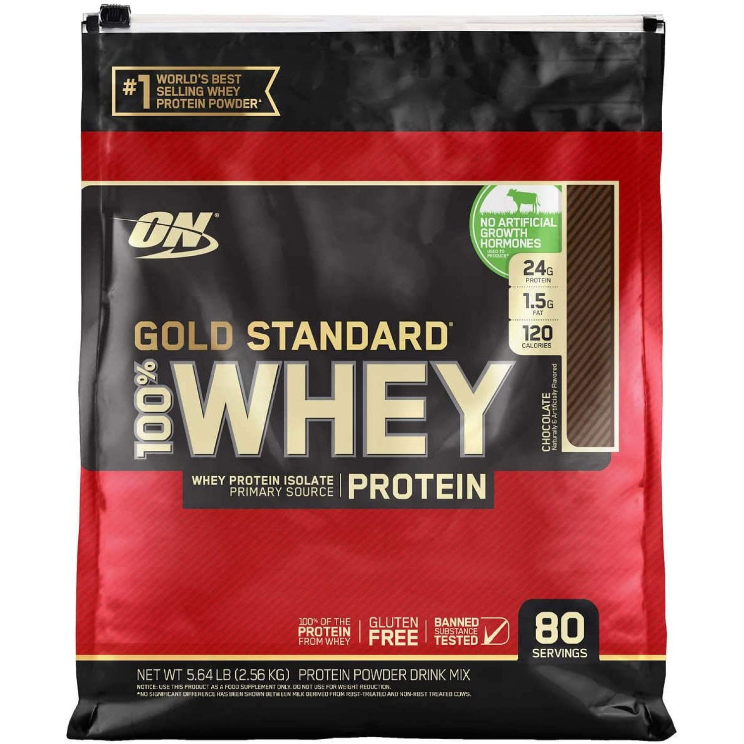 Optimum Nutrition Gold Standard 100 Whey Protein, 80 Servings Chocolate, No Artificial Growth