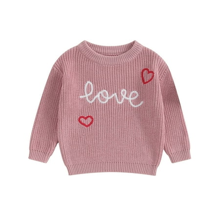 

Wallarenear Baby Valentine Pullover Sweater Knitted Letter Embroidery Fall Winter Warm Tops