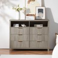 thumbnail image 3 of OAKHAM 6 Drawer Dresser, Fluted Wide Chest of Drawers for Bedroom Living Room, Gray Oak, 3 of 8