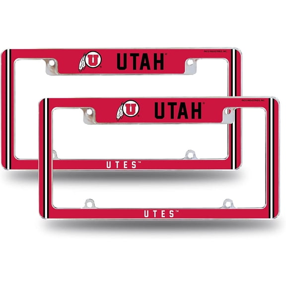 Utah NCAA Utes (Set of 2) Chrome Metal License Plate Frames with Bold Full Frame Design