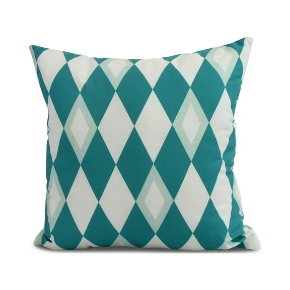 Simply Daisy, 16" x 16" Harlequin , Geometric Print Outdoor Pillow, Blue