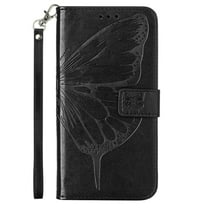 Dteck For iPhone 12 Shockproof Wristband Embossed Pattern Card Slot Flip Leather Wallet Kickstand Case Cover,Black