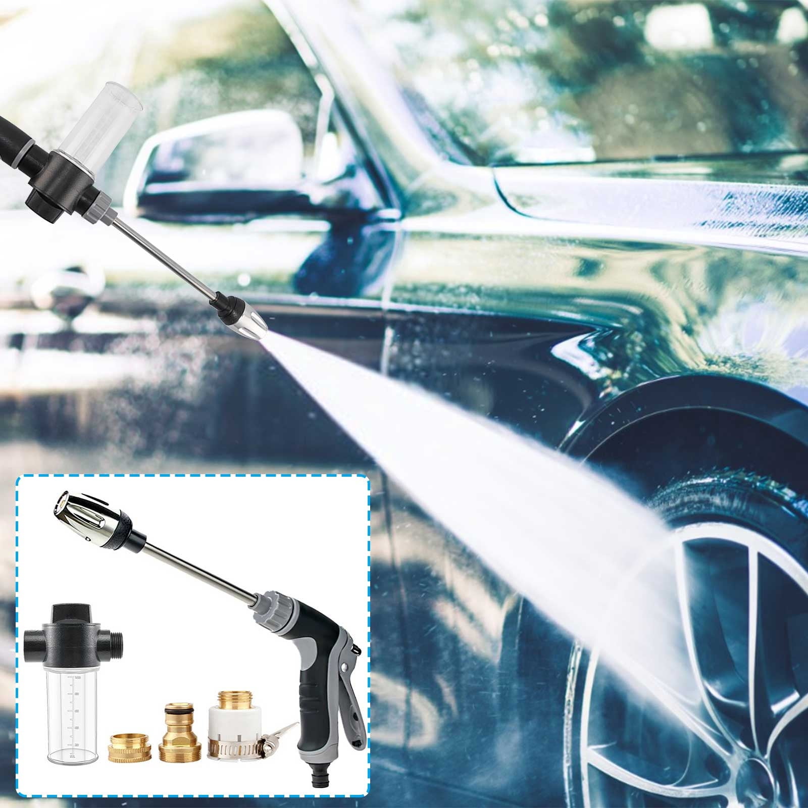 Bfogop High Pressure Power Washer Wand, Watering Sprayer Cleaning Tool, with 3 Hydro Jet Water Hose Nozzle and 1 Foam Cannon, Wand Lance for Gutter Patio Car Pet Window