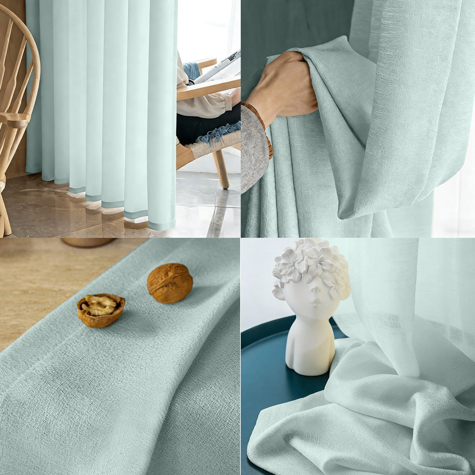Mint Green Linen Style Curtains 2-Pack, 150x270cm Flax Window Drapery for Home Decor, Soft and Durable Window Coverings