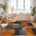 thumbnail image 3 of Design&I 8'x10' Washable Area Rug Extra Large Skid-Resistant Low Profile Orange Gray Geometric Design Elegant Abstract Shapes with Curved and for Living Room, Family, 3 of 7