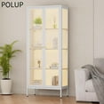 thumbnail image 2 of Tempered Glass Display Cabinet with LED Lights, Tall Curio Cabinet with Side Glass, White Lighted Display Case for Collectibles, Assemble Required, 2 of 9