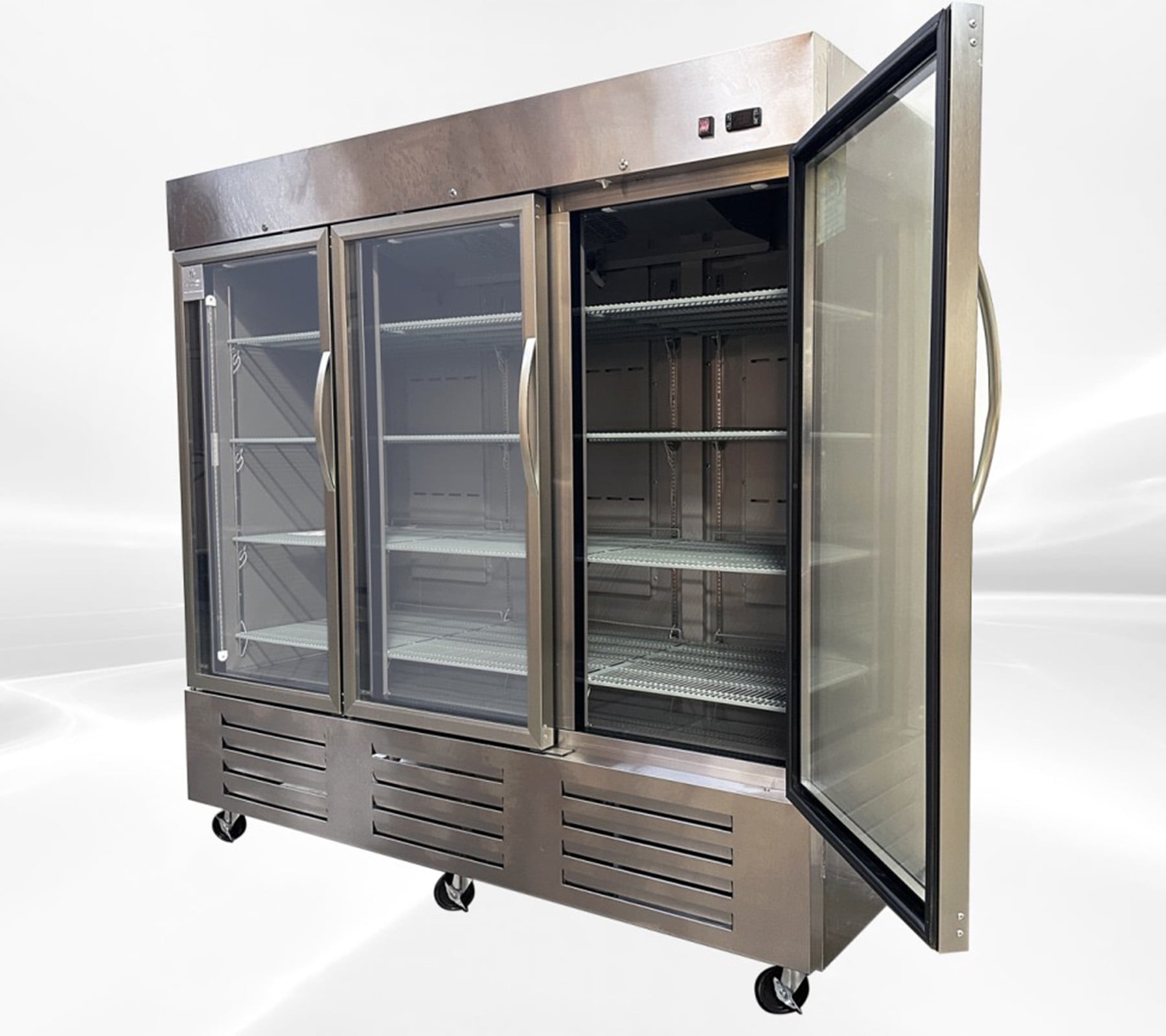 84in. 72 cu. ft. Commercial 3 Glass Door Stainless Steel Refrigerator, Reach-In Merchandiser Cooler, ETL Certified
