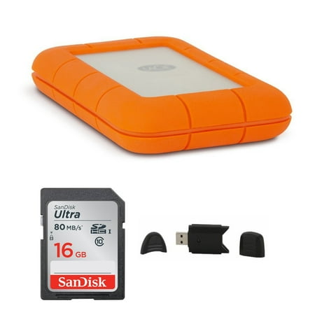 LaCie Rugged USB-C 1TB Portable Hard Drive with 16GB SD Card