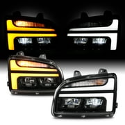 AKKON - Fit 2019+ Kenworth T880 Class 8 Truck Full LED DRL Switchback Headlights Black Lamps Left Driver + Right Passenger