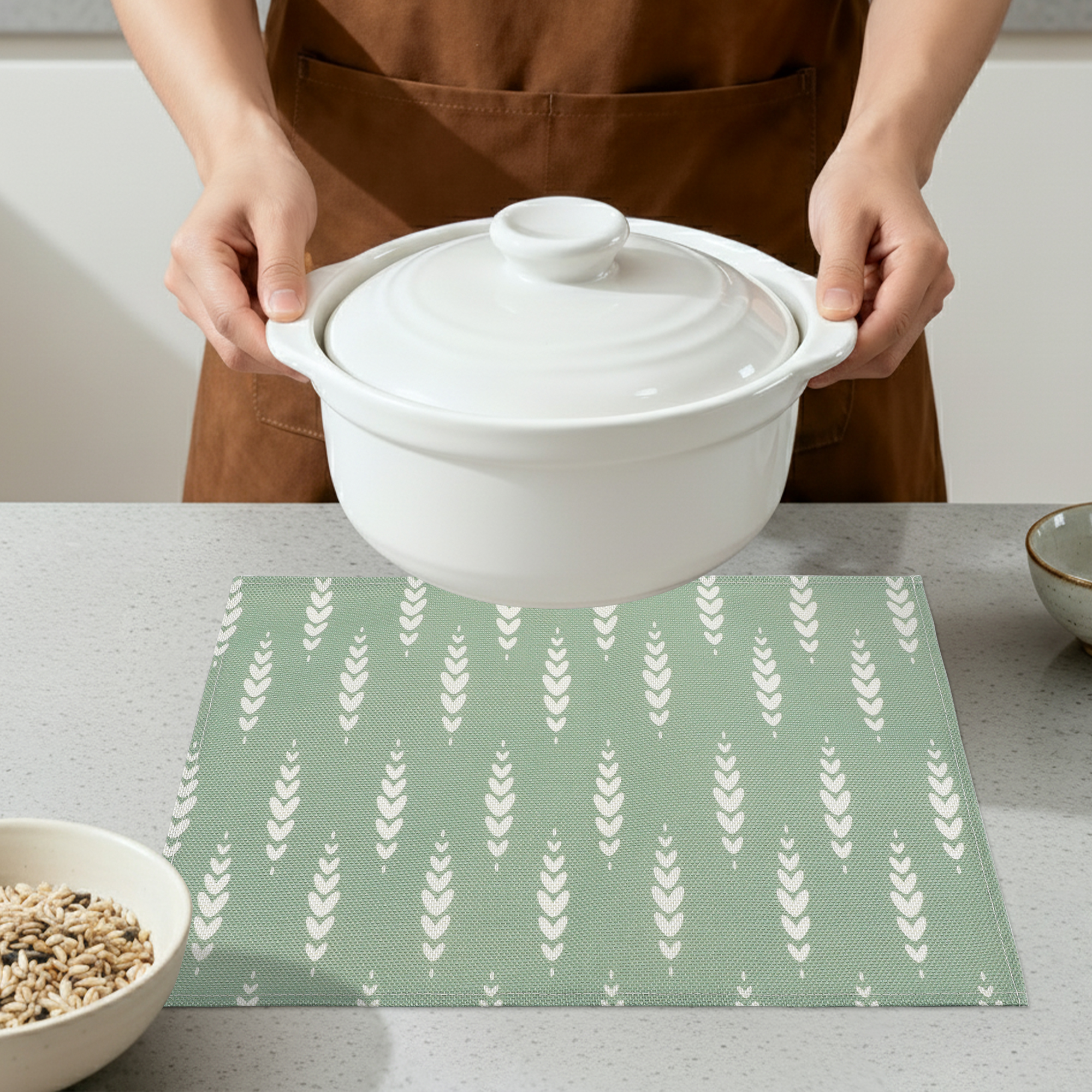 Unique Bargains Plastic Placemats Set of 6 for Dining Table Decor Indoor Green/White