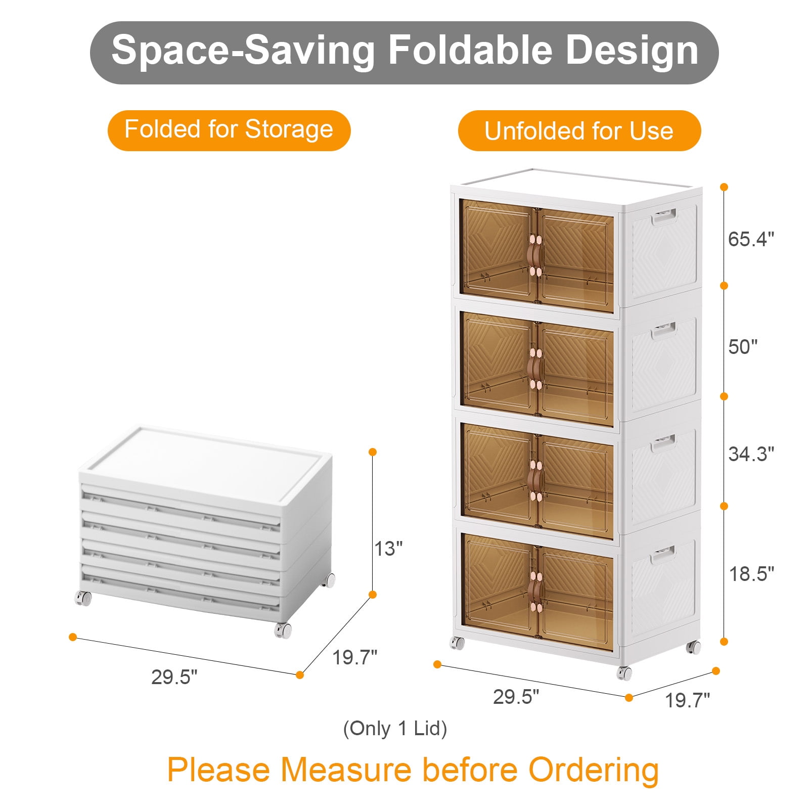 UAMFURI 640QT Stackable Storage Bins with Lids and Wheels, Foldable Closet Organizers, 40GAL*4Pack Plastic Storage Drawers for Kitchen, Bedroom, Dorm