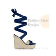 thumbnail image 4 of BLISSFUL STEP Platform Espadrilles Satin Lace Up Wedge Sandals for Women Navy Blue 6, 4 of 7