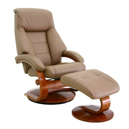 Pemberly Row Leather Swivel Recliner With Ottoman In Sand