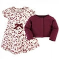 thumbnail image 2 of Touched by Nature Baby and Toddler Girl Organic Cotton Dress and Cardigan 2pc Set, Berry Branch, 9-12 Months, 2 of 4