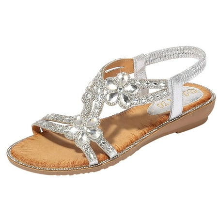 

HGWXX7 Sandals For Women Summer Bohemia Summer Women Ladies Bling Flower Flat Sandals Beach Casual Shoes Stylish Shoes