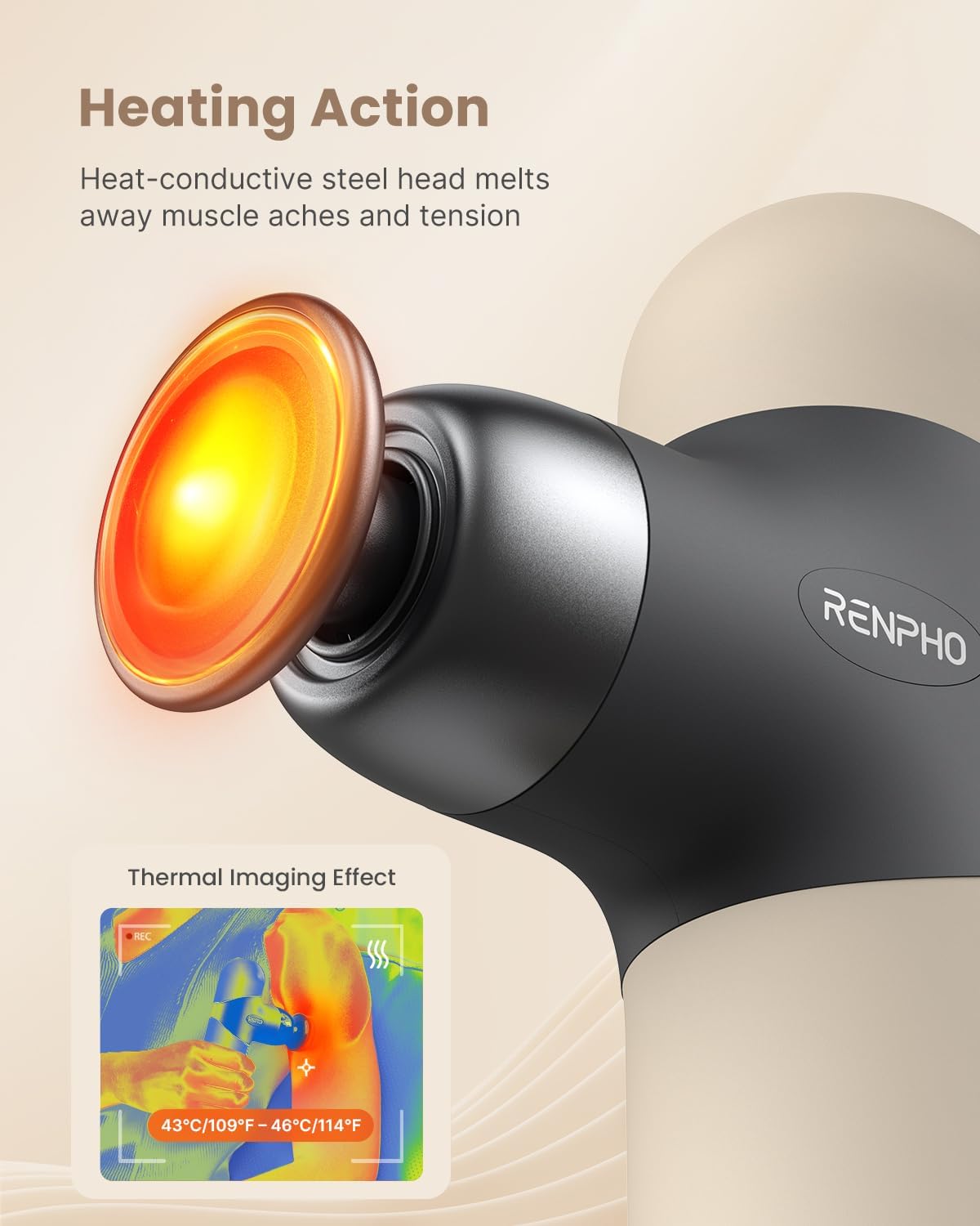 RENPHO Mini Massage Gun with Heat, Handheld Massager Deep Tissue for Pain Relief, FSA HSA Eligible, Gift for Mom Dad Women Men, Portable Travel, Beige