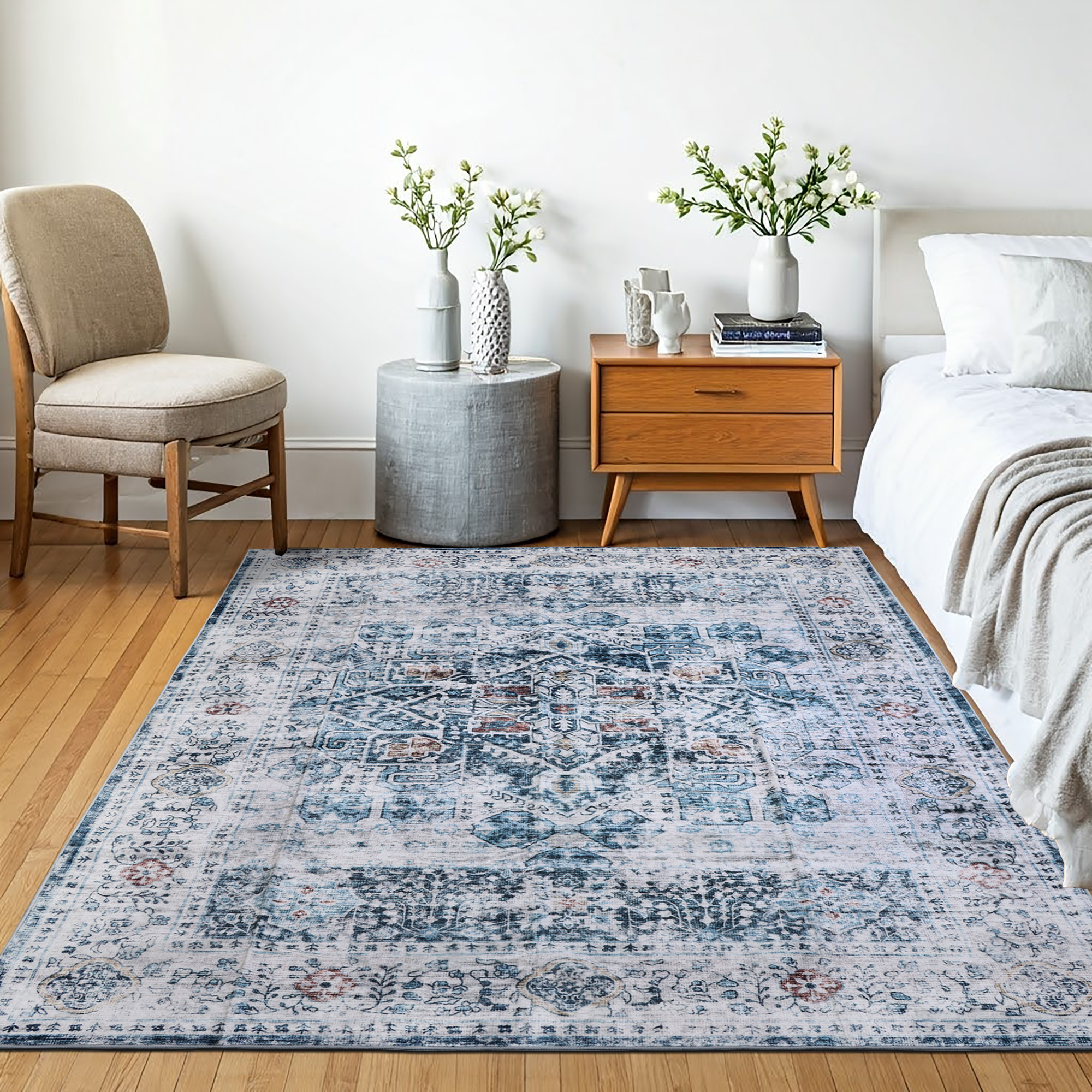 Delara 8'x10' Machine Washable Area Rug, Soft & Durable, Non-Slip, Stain Resistant, Misty Azure, for Bedroom, Living & Dining Room