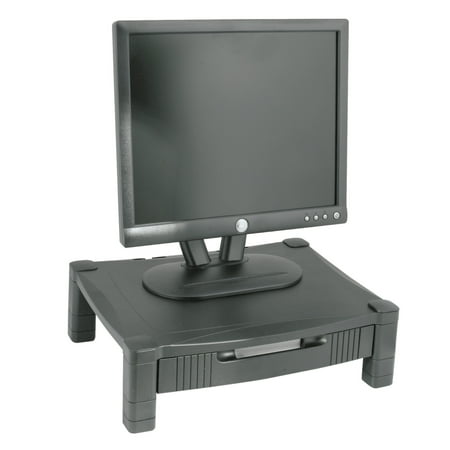 Kantek Height-Adjustable Stand with Drawer, 17 x 13 1/4 x 3 to 6 1/2, Black