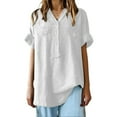 thumbnail image 7 of Women's Short Sleeve T-shirt Women'S Workwear Linen Shirt - Durable Button Down,White Women's Short sleeve T-shirt 5XL, 7 of 7