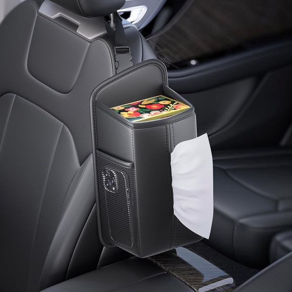 Car Tissue Holder for Front Seat, Headrest Organizer with 2 Side Mesh Pockets Phones & Cards, tissue box cover square Fits 150 Tissues, Durable PU Leather
