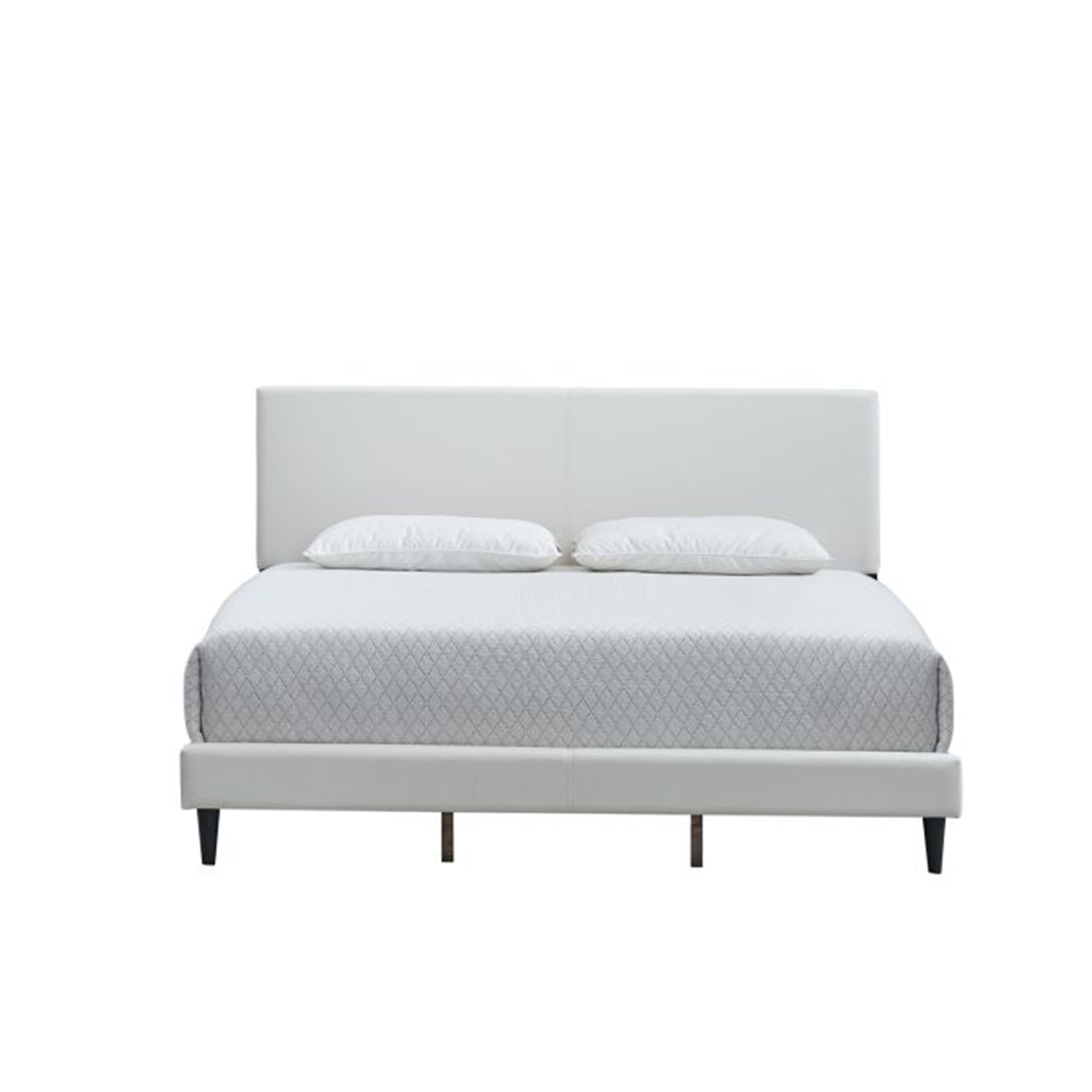 JERFIT Queen Upholstered Bed Frame with Adjustable Headboard, White Modern Platform Bed, No Box Spring Needed