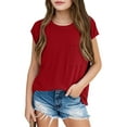thumbnail image 3 of Inglocry Girls Cap Sleeve T Shirts Kids Summer Crewneck Solid Tops Tees Basic Cute Summer Tops For Teens 5-14 Years Red 4-5Y, 3 of 4