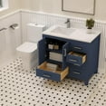 thumbnail image 5 of Ayna Decors Rooh 36 in Navy Blue Bathroom Vanity Set with White Quartz Countertop & Ceramic Sink | 2 Soft Closing Doors | 5 Full Extention Soft Close Drawers | Brushed Nickel Hardware | AVR36NB3002, 5 of 10