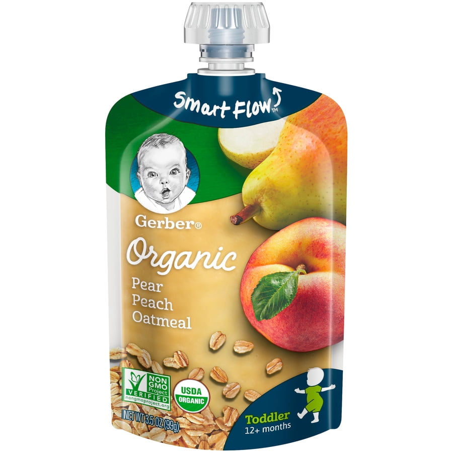 (Pack of 12) Gerber Organic Baby Food Pear Peach Oatmeal 3.5 oz. Pouch