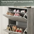 thumbnail image 5 of Shoe Storage Cabinet with 3 Flip Drawers, Slim Shoe Cabinet for Entryway, Hidden Shoe Organizer, Wooden Narrow Shoe Rack Cabinet with Removable Shelf, Louver Door, Grey, 5 of 14