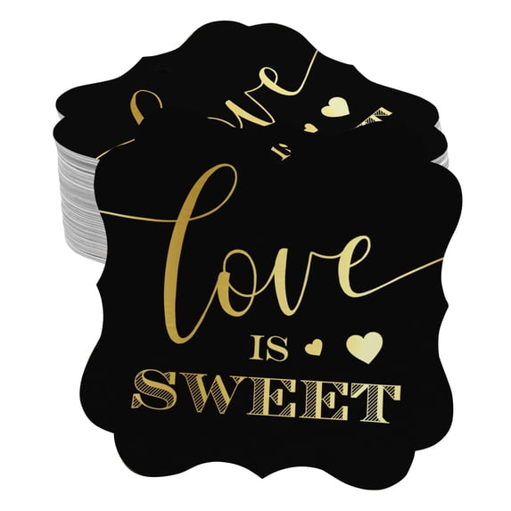 Inkdotpot Real Gold Foil Bracket Shape Paper Hang Tags Love Is Sweet Wedding Favor Tags Pack Of 100