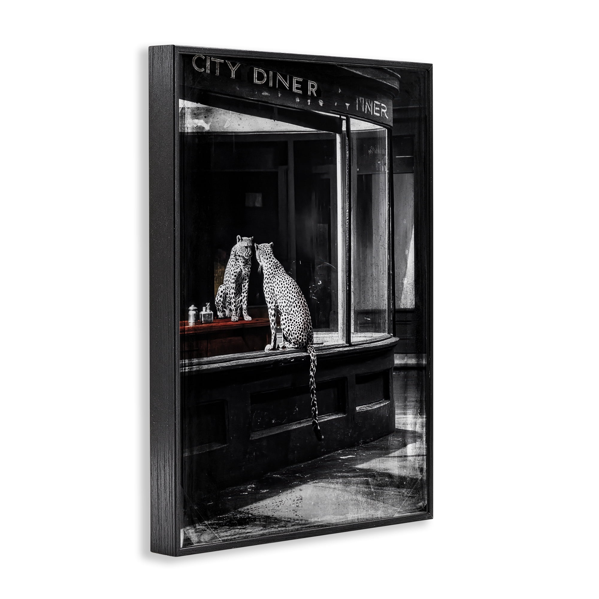 Stupell Industries Diner Noir Leopard Reflection Black Framed Giclee Art, design by Annabelle Hall