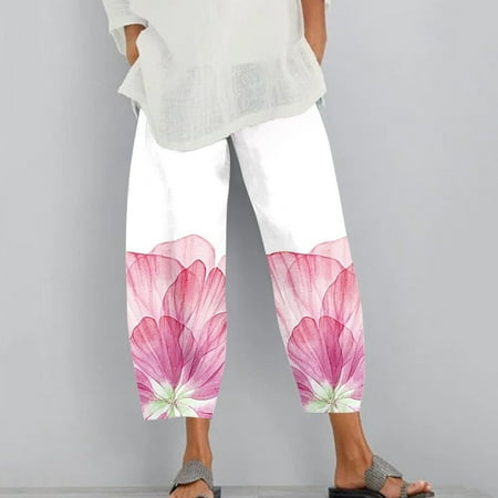 

Cathalem Womens Snow Pants Women Gradient Floral Print Loose Elastic Cotton Linen Pocket Cropped Pants Women plus Pajama Pants Pants Pink Large