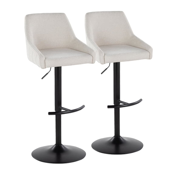 Hannah Adjustable Barstool Set of 2 Swivel, Black Bar Stools, Bar Chairs, Swivel Bar Stools Set of 2 with Back, Bar Height Stools Set of 2 (Cream Fabric)