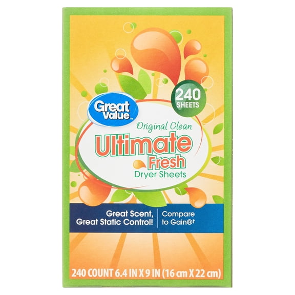 Great Value Ultimate Fresh Dryer Sheets, Original Clean, 240 Count, Compare to Gain®