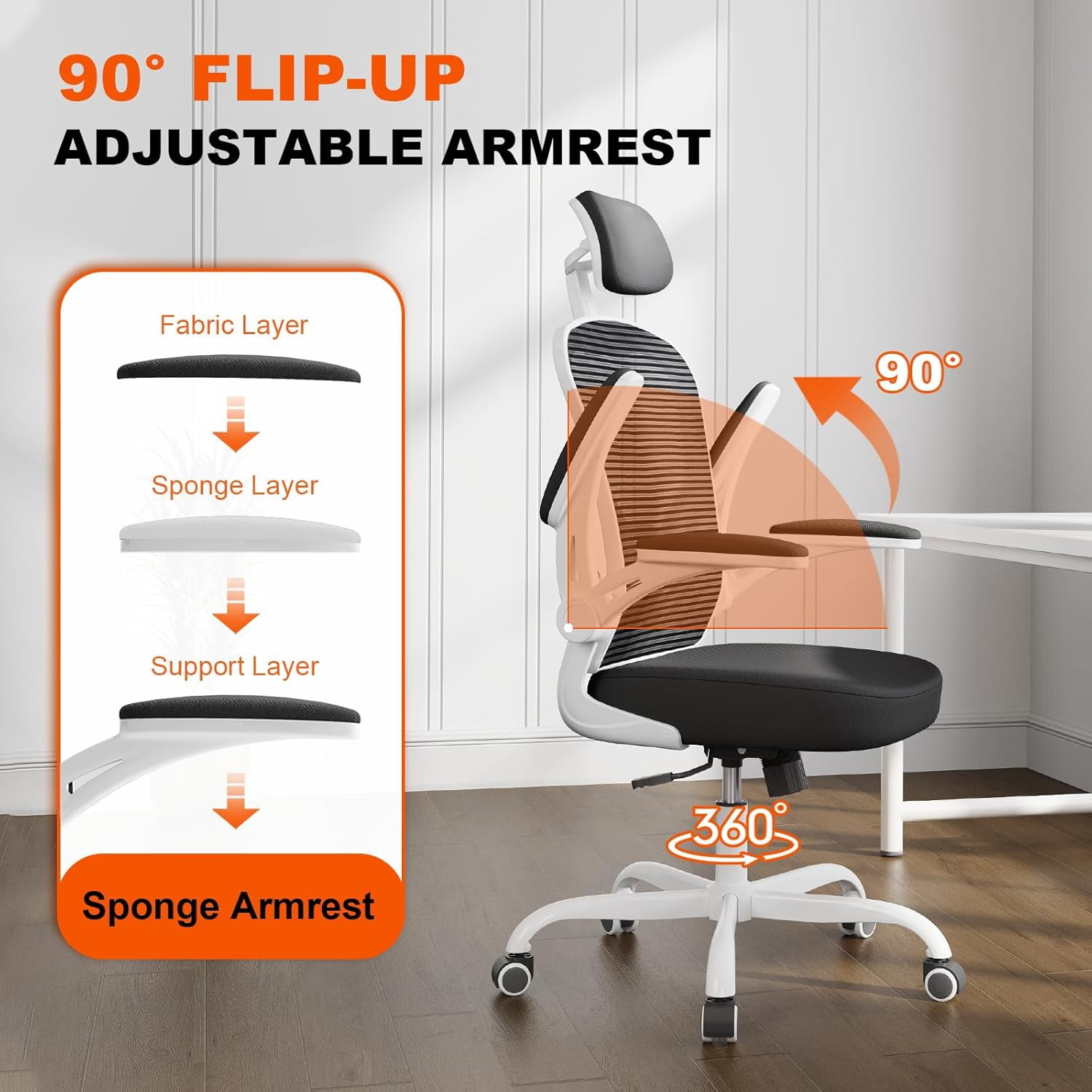 Ergonomic Mesh High Back Office Chair, Adjustable Headrest and Lumbar Support, Black/White