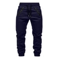 thumbnail image 5 of Njagoc3 Plus Size Pants for Men | Drawstring Cuffed Joggers with Zippered Side Pockets & Seam Detail | Relaxed Loose Fit for Fall Daily Wear & Outdoor Activities，Navy，L, 5 of 6