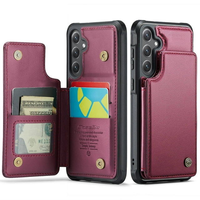 Funda para Samsung Galaxy S24 con tarjetero, tipo cartera para hombre y mujer con bloqueo RFID, de piel resistente, con cierre magnético y función atril, a prueba de golpes