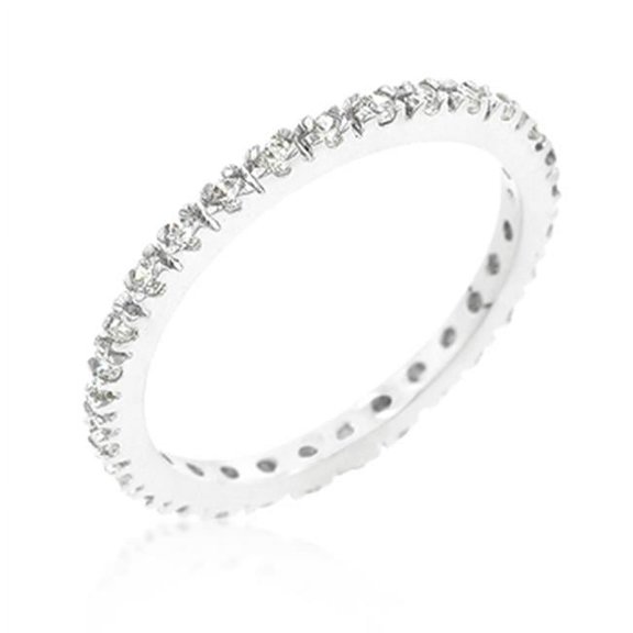 Mariell 3046R-S-10 Genuine Rhodium Plated Simple Eternity Band with Round Cut Cubic Zirconia in Silvertone - Size 10