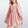 thumbnail image 2 of mgoYE Birthday Girl Dress Little Girls Kids Summer Ruffle Mini Dress Square Neck Lantern Sleeve Short Dress Tulle Smocked(Pink,5-6 Years), 2 of 8